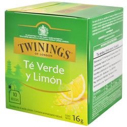 Té TWININGS green tea & lemon 10 un.
