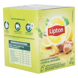 Te LIPTON infusión limón y jengibre 10 un.